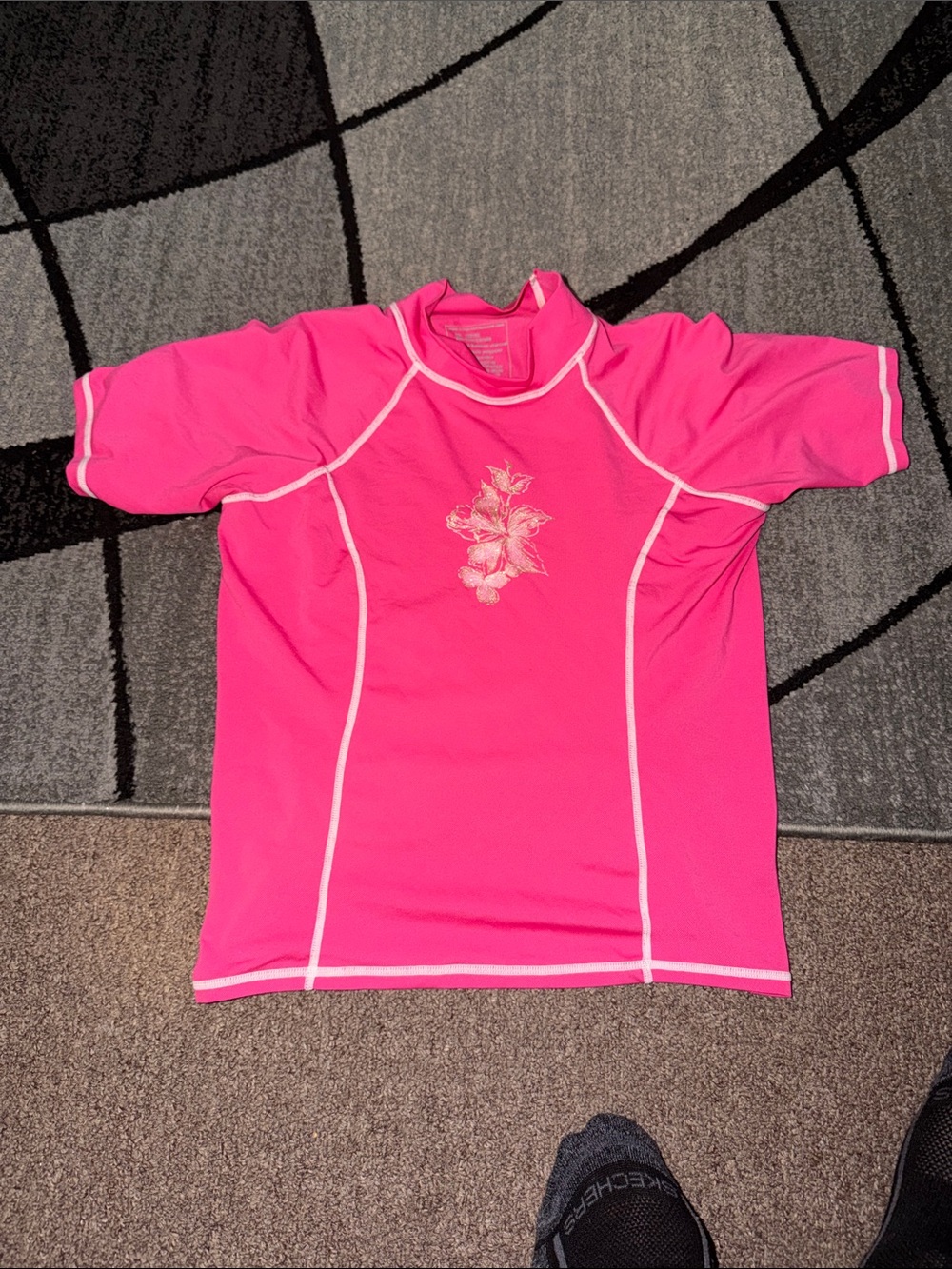 Kids Pink Short Sleeve Rash Guard Swim Shirt